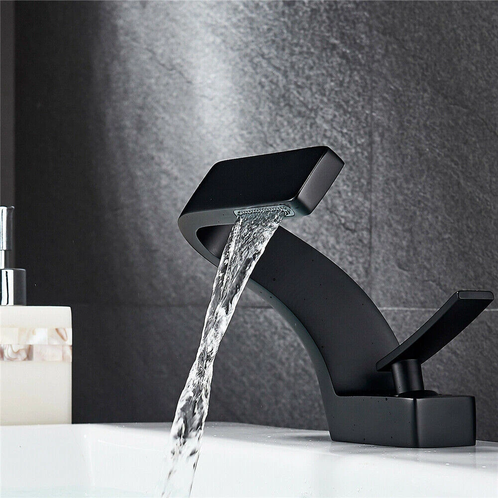 Modern Black Waterfall Bathroom Faucet Single Handle Basin Mixer Tap