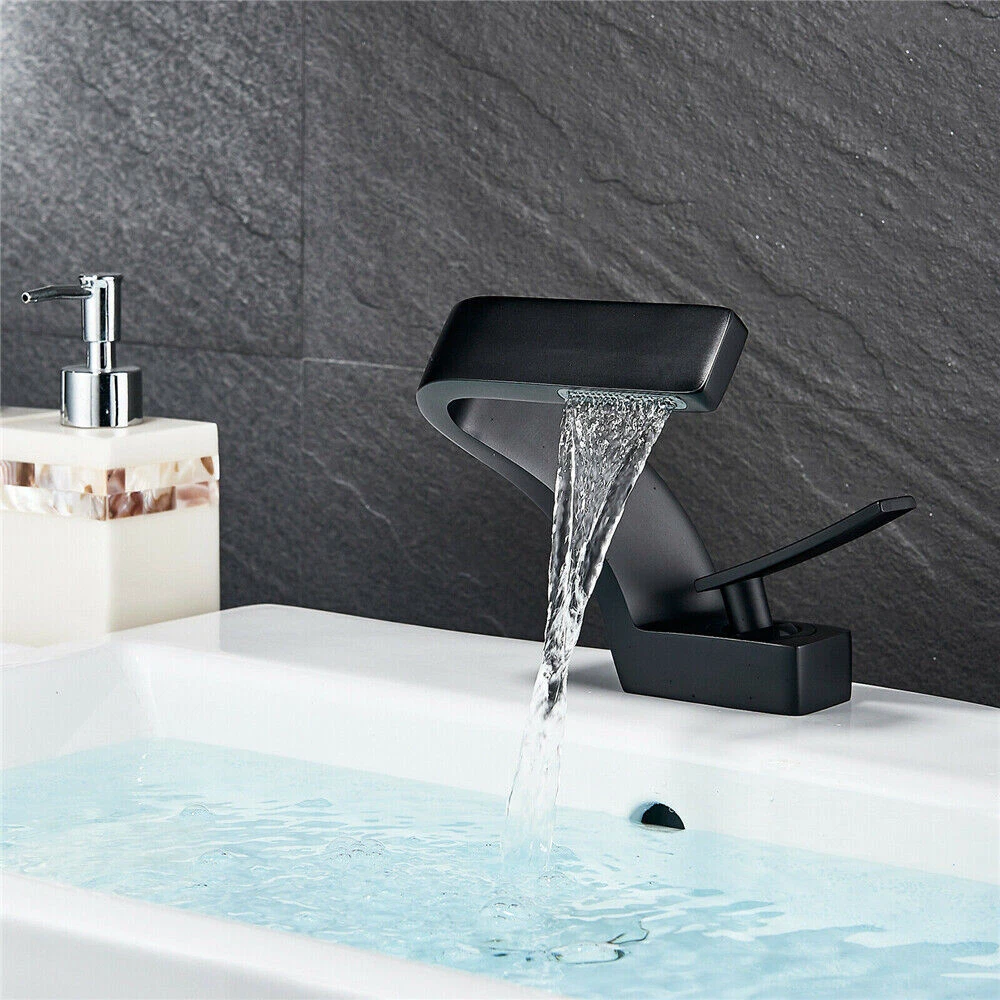 Modern Black Waterfall Bathroom Faucet Single Handle Basin Mixer Tap