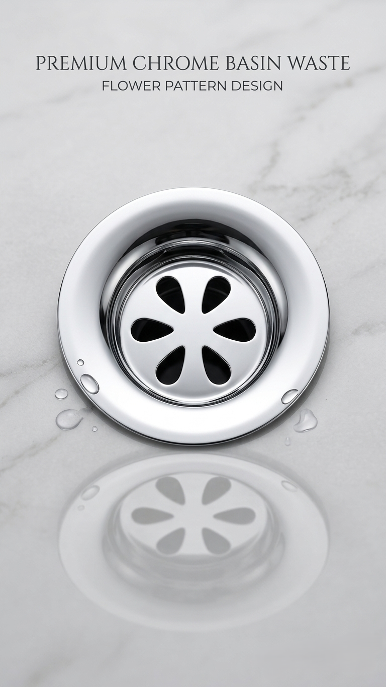 Premium Chrome & Brass Basin Waste (Flower Pattern)